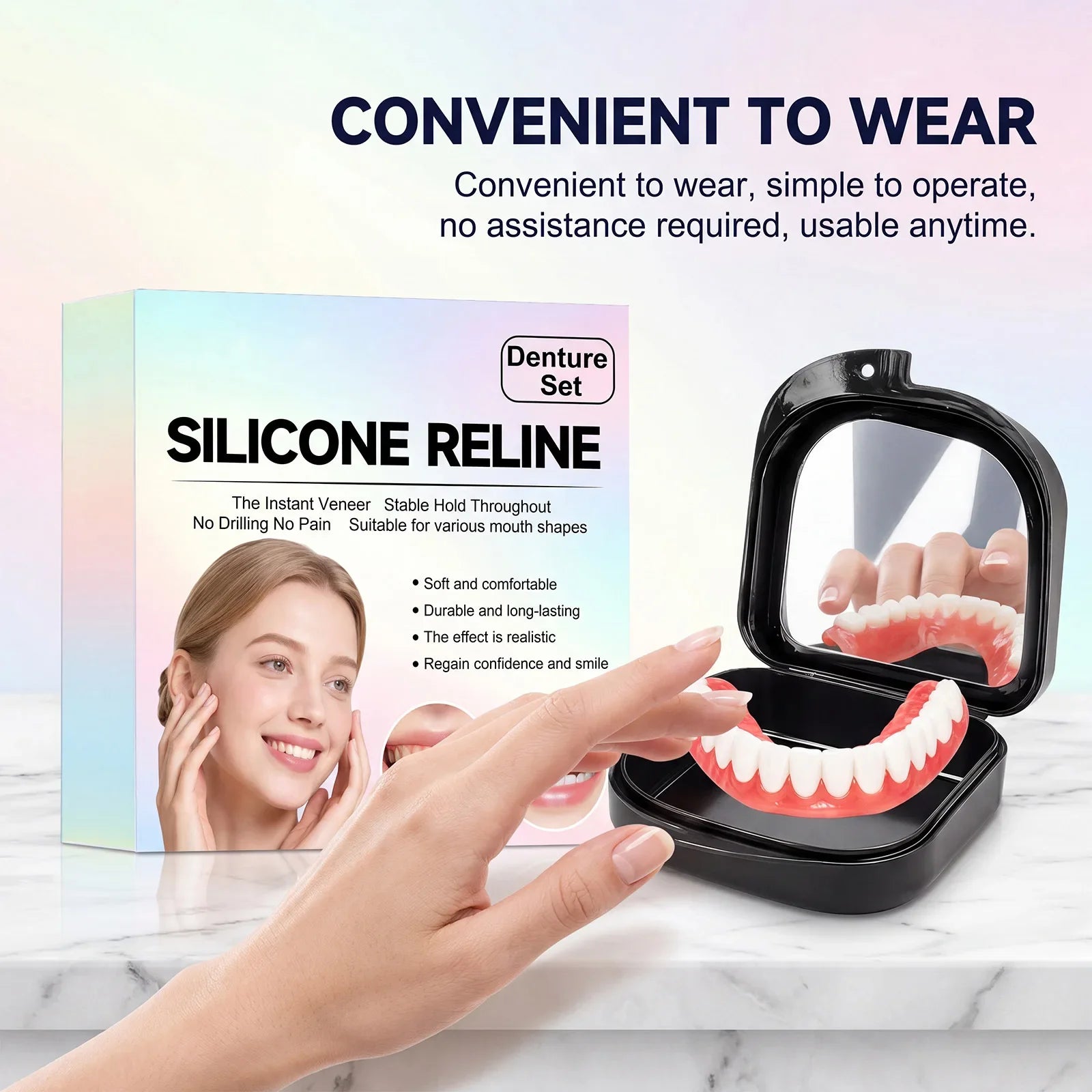 Realistic Cosmetic Denture Set with Mirror Storage Case - 3