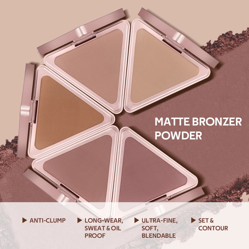 Matte Bronzer Powder for Long-Lasting Waterproof Face Contouring