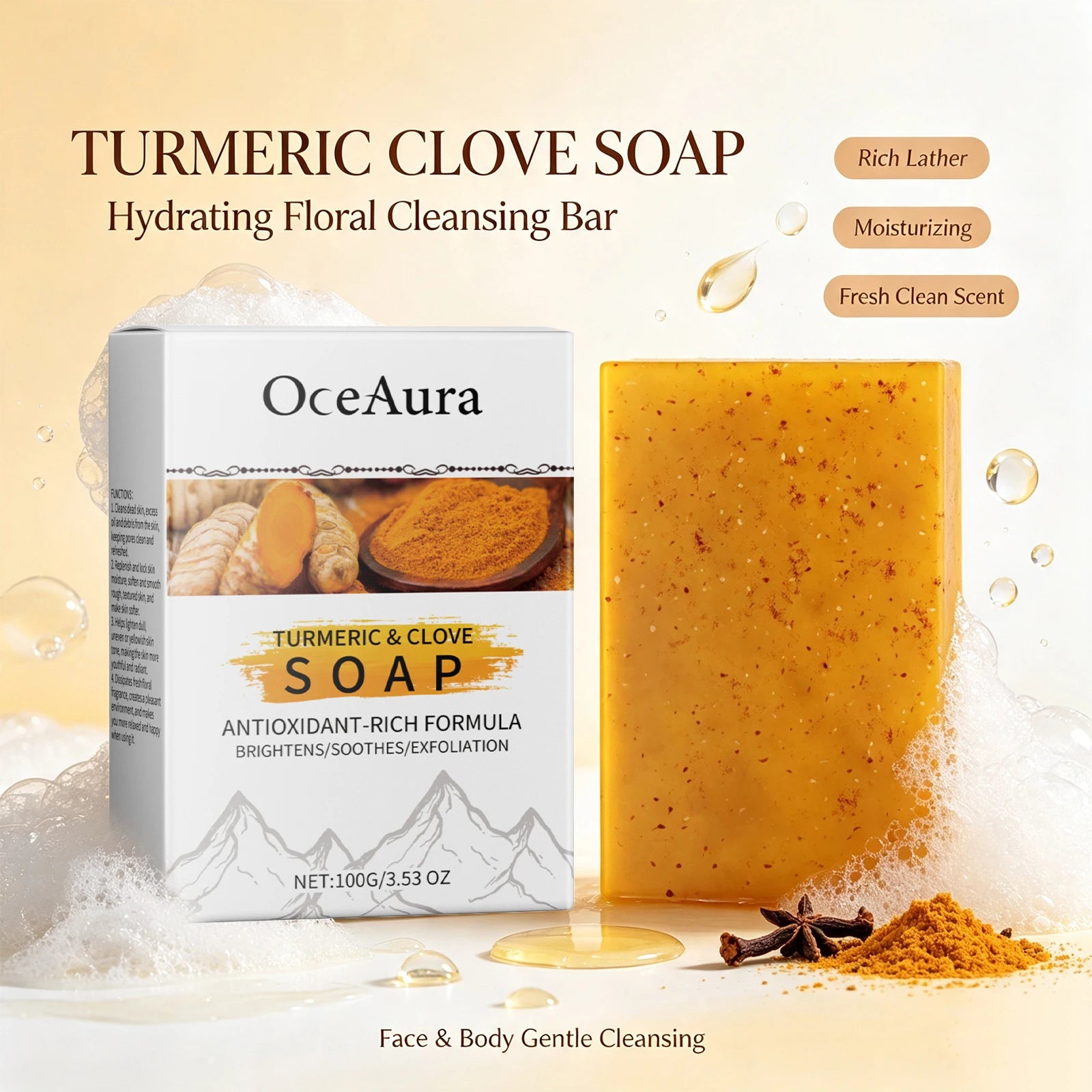 Turmeric and Clove Exfoliating Brightening Soap Bar for Face and Body - 2