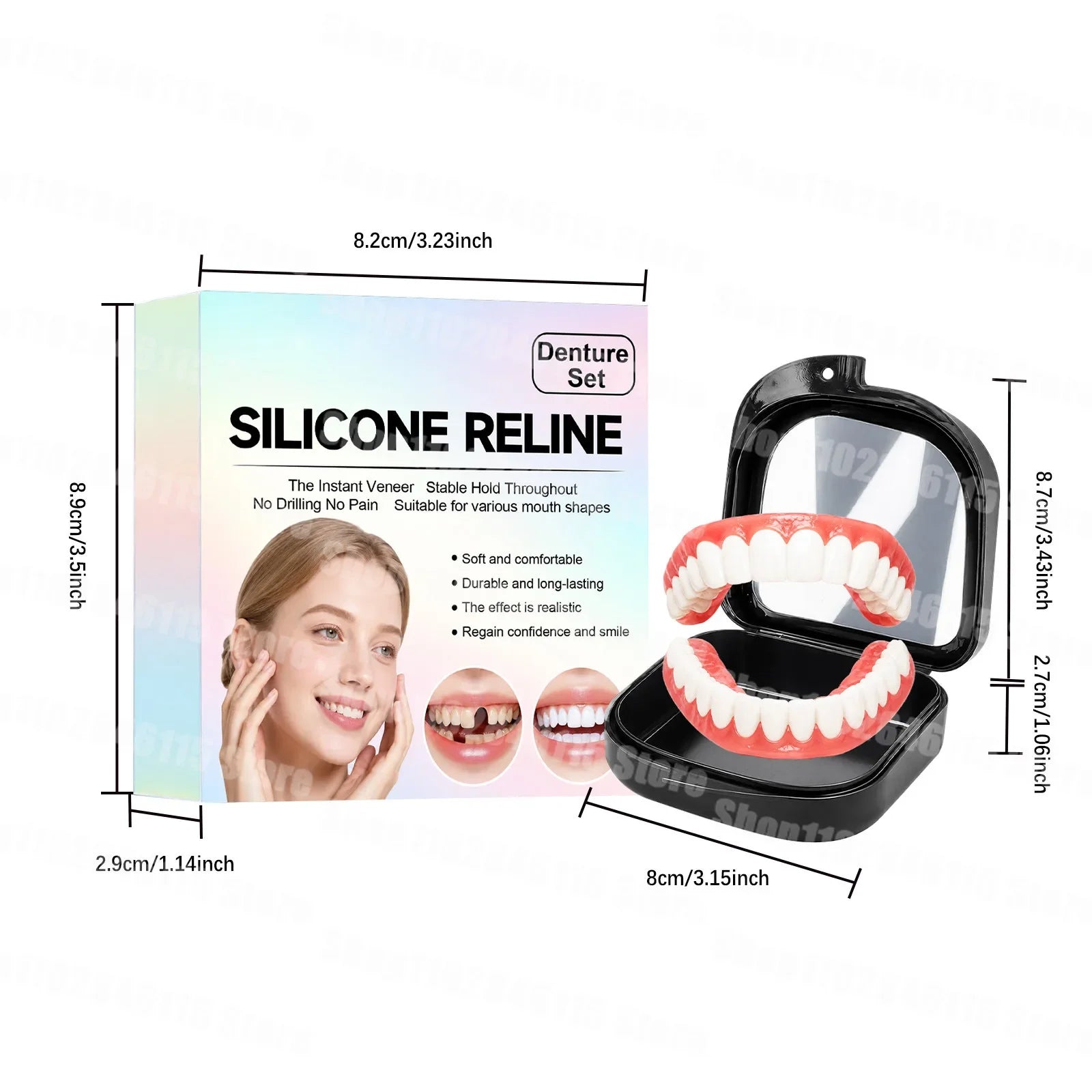 Realistic Cosmetic Denture Set with Mirror Storage Case - 18