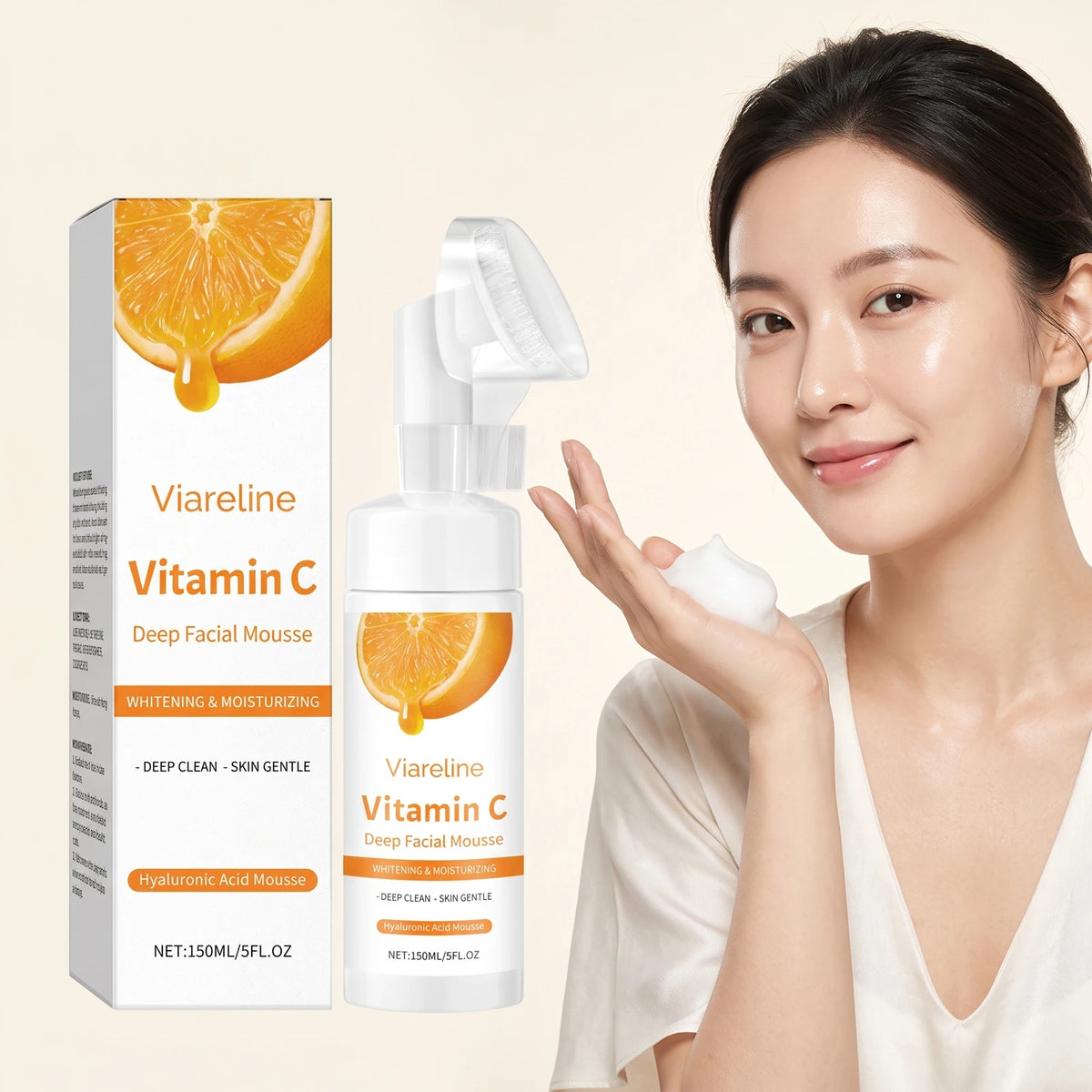 Vitamin C Brightening Facial Cleansing Foam with Built-in Brush