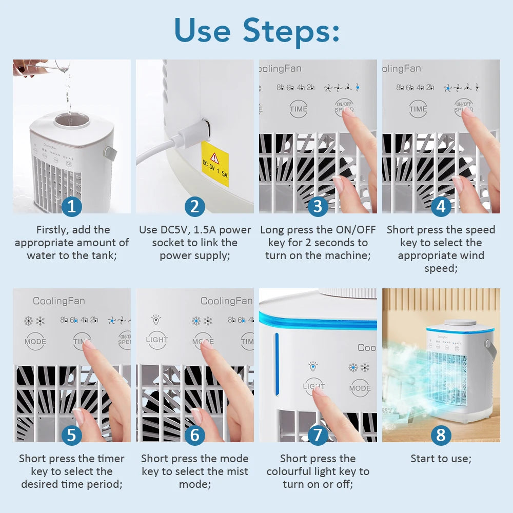 3-in-1 Portable Desktop Air Cooler and Humidifier Fan