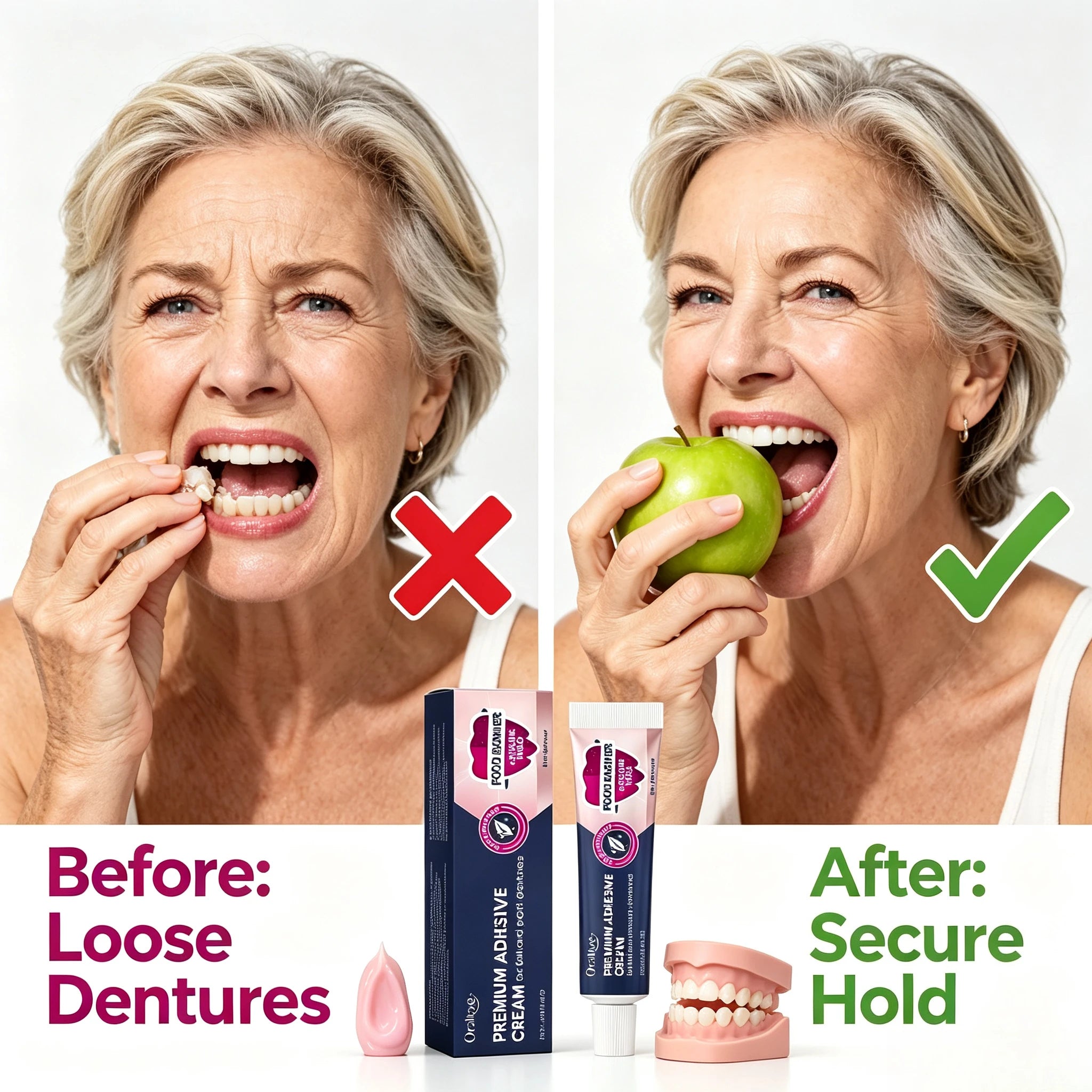 Strong Hold Denture Adhesive Cream with Food Barrier Protection - 2