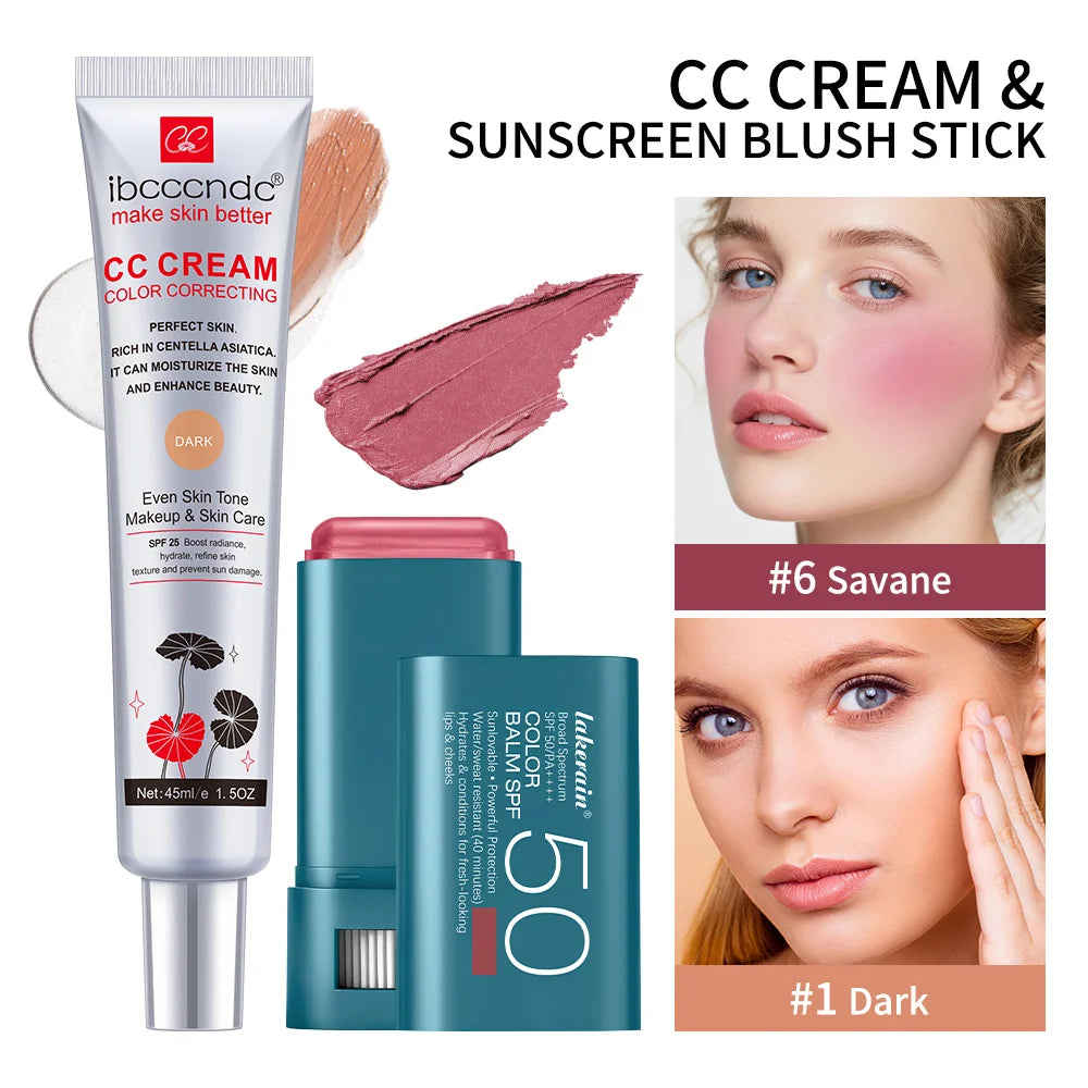 Color Correcting CC Cream and Sunscreen Blush Stick Makeup Set - 39