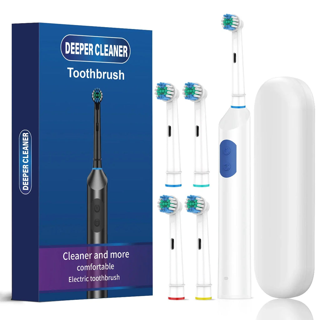 Rotating Electric Toothbrush with 5 Modes and 4 Replacement Heads