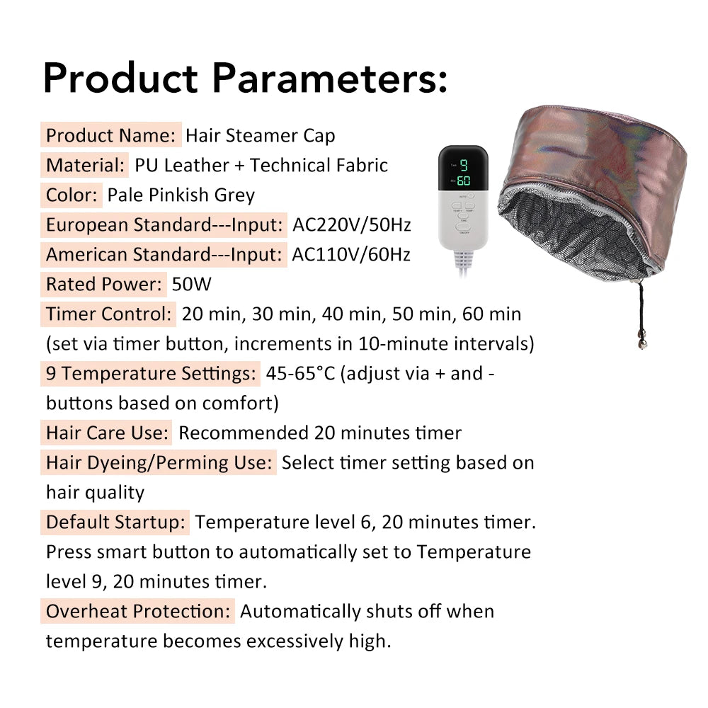 Electric Deep Conditioning Hair Spa Steamer Cap - 9