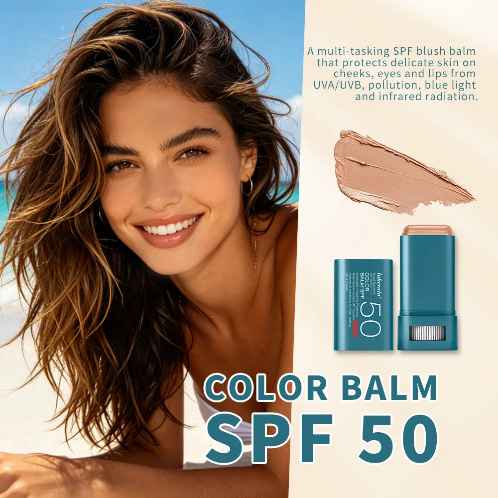 SPF 50 Tinted Sunscreen Blush Stick for Glowing Cheeks