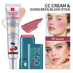 Color Correcting CC Cream and Sunscreen Blush Stick Makeup Set