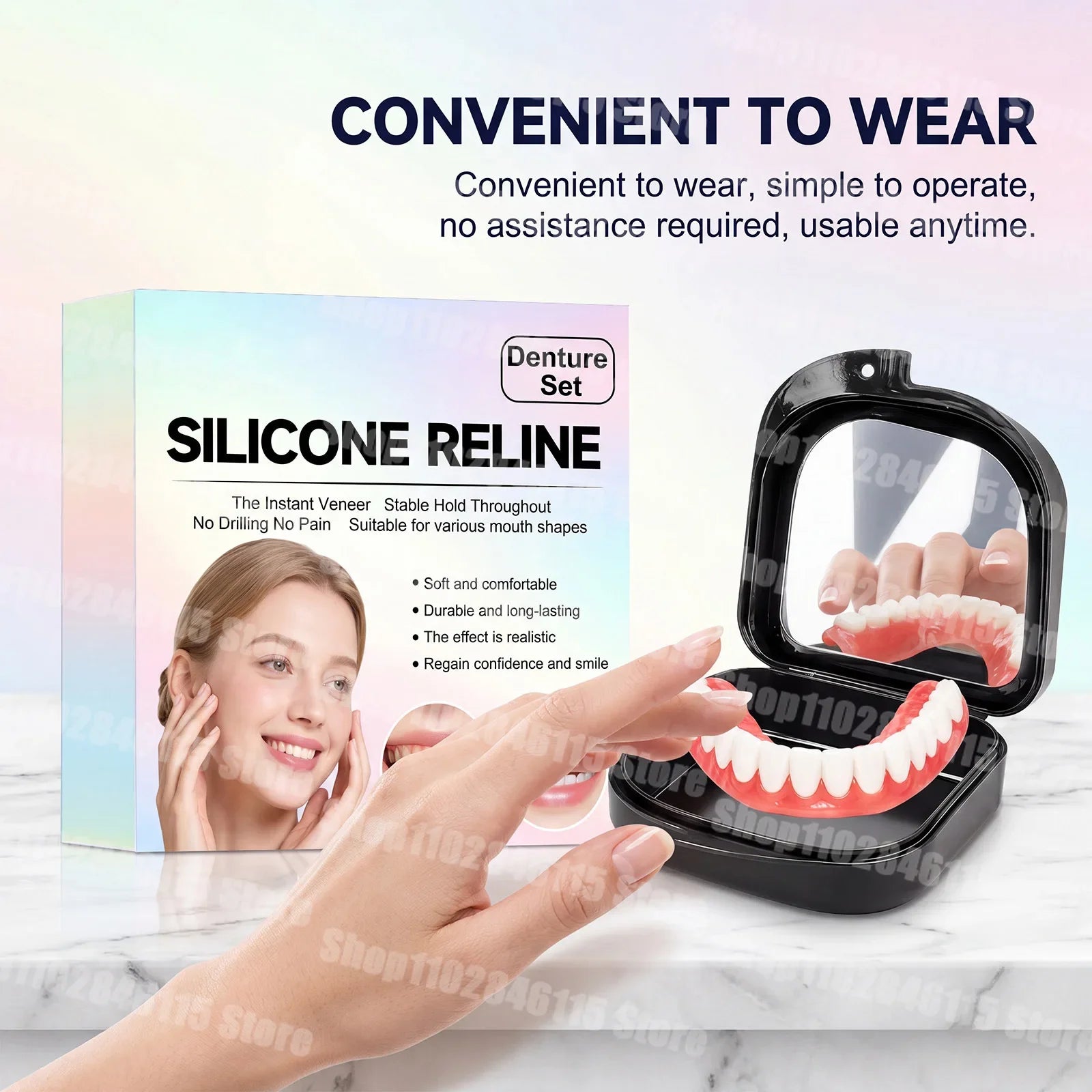Realistic Cosmetic Denture Set with Mirror Storage Case - 14