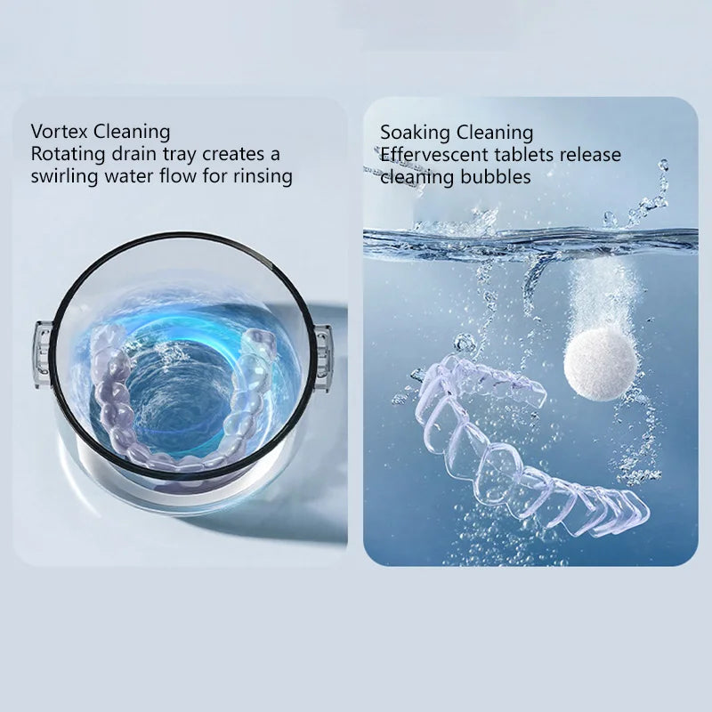 Portable Denture Cleaning Case with Rotary Brush and Storage Tray
