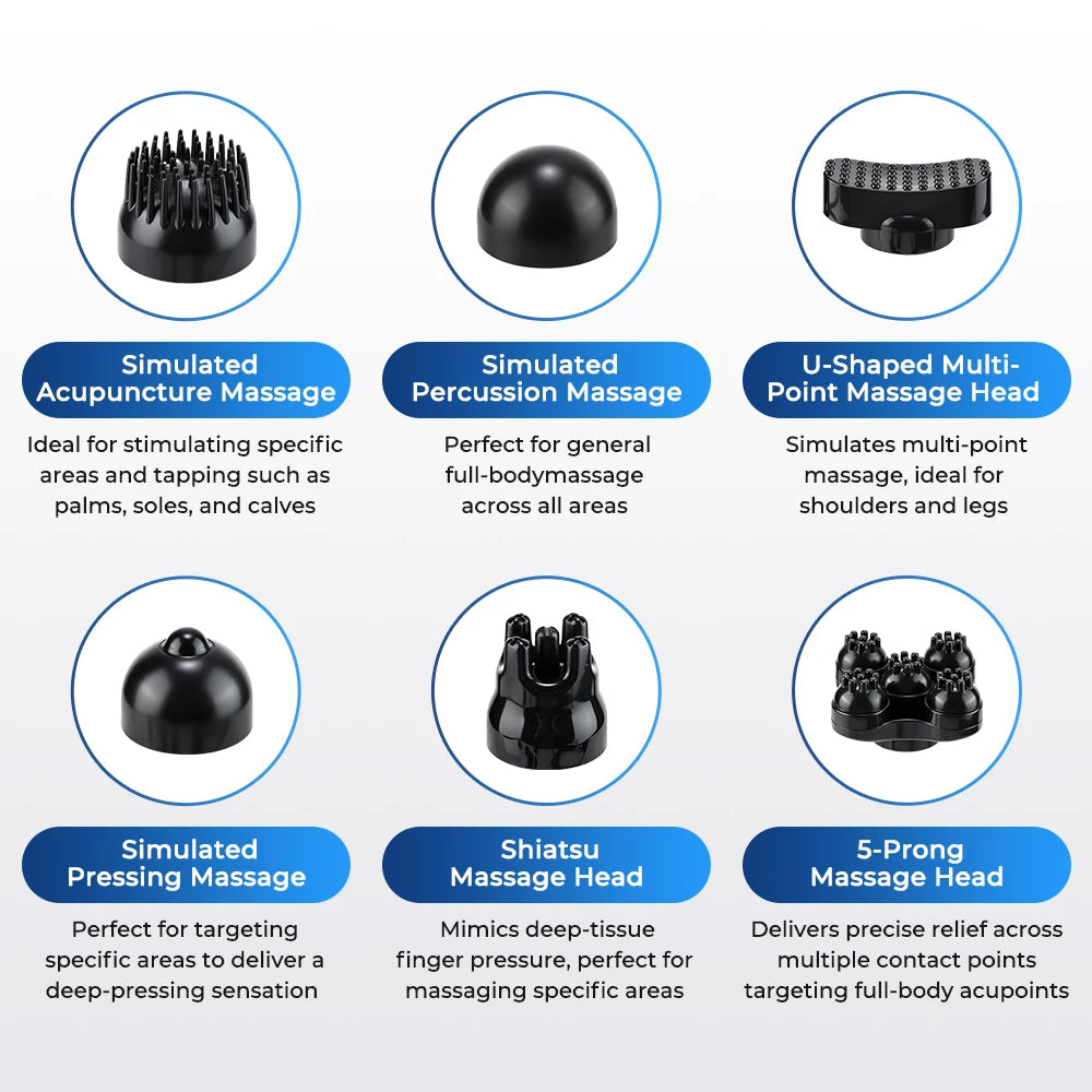 Electric Handheld Percussive Body Massager with 6 Attachments