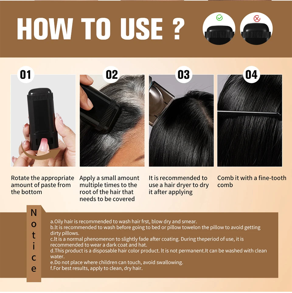 Temporary Hair Gray Root Touch-Up Wand with Comb
