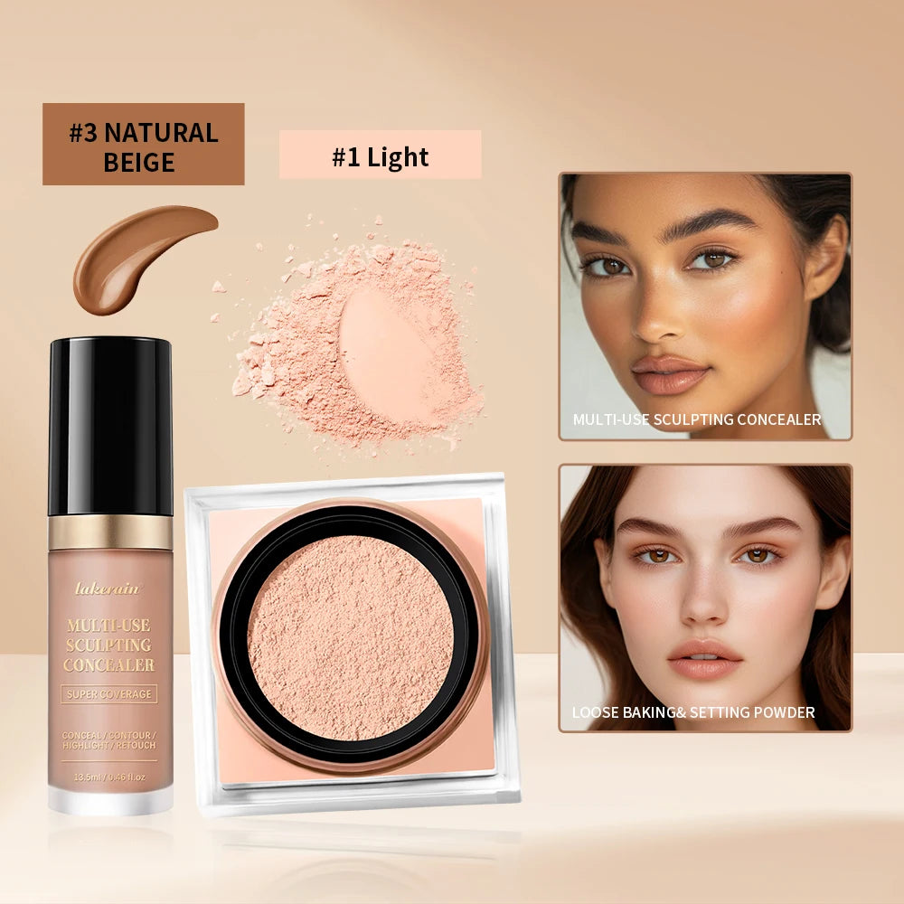 Matte Finish Concealer and Loose Setting Powder Makeup Set