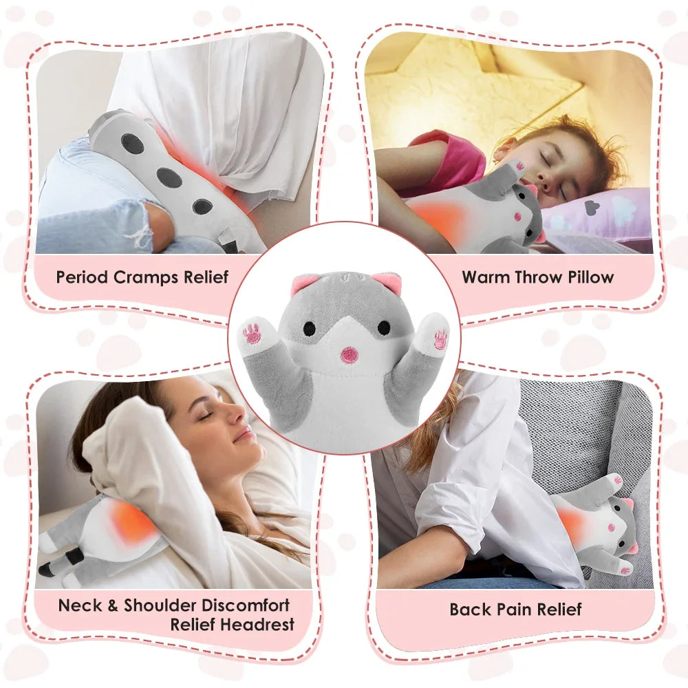 USB Heated Cat Plush Pillow with Adjustable Heat and Timer - 6