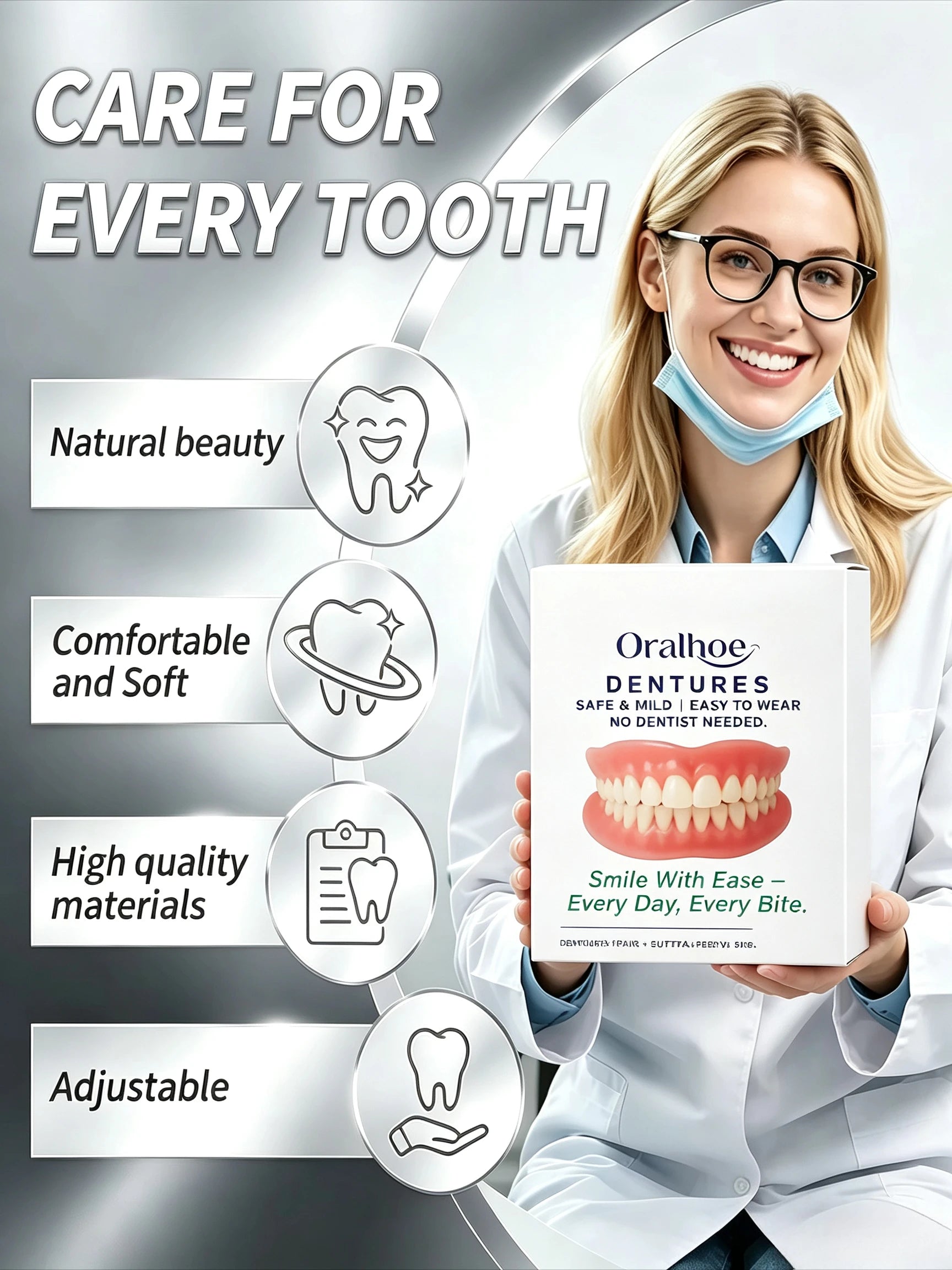 Portable Denture Storage and Cleaning Care Kit with Mirror - 4