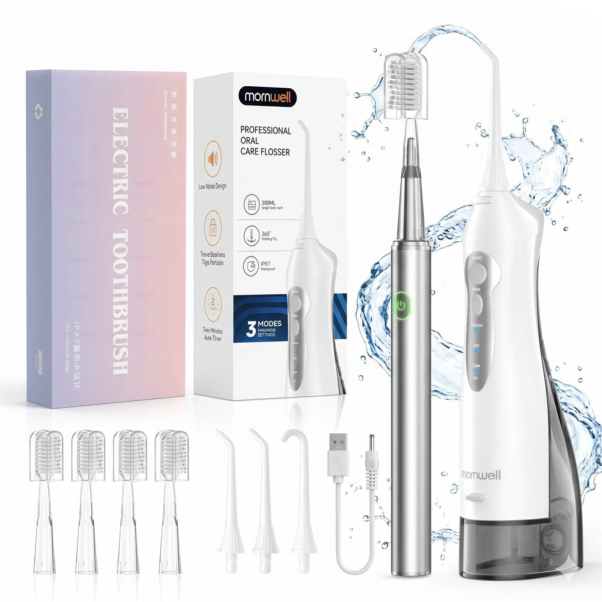 Portable Electric Toothbrush and Water Flosser Oral Care Set