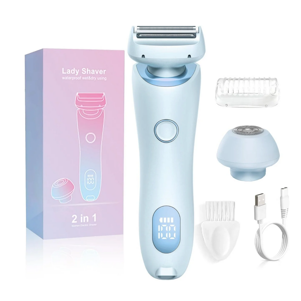 2-in-1 Electric Hair Shaver for Women - Painless Body & Face Trimmer