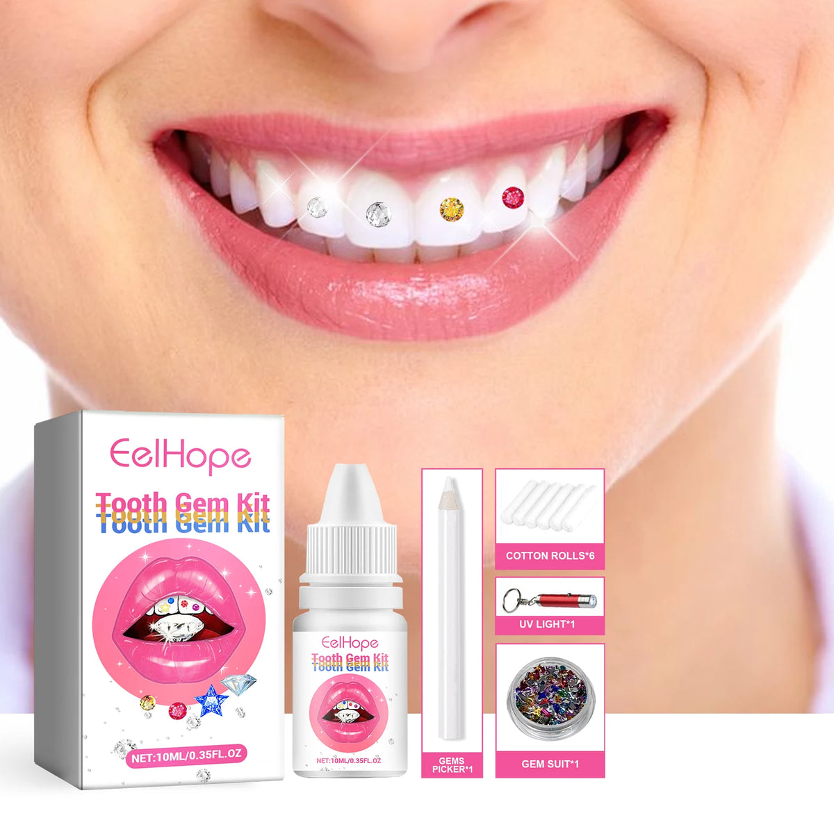 DIY Tooth Gem Jewelry Kit with UV Light and Adhesive