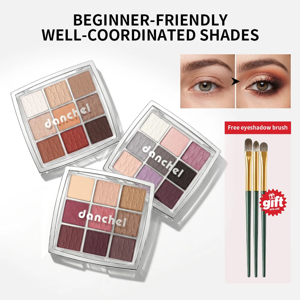 9-Color Beginner Friendly Eyeshadow Palette with Brush - 1