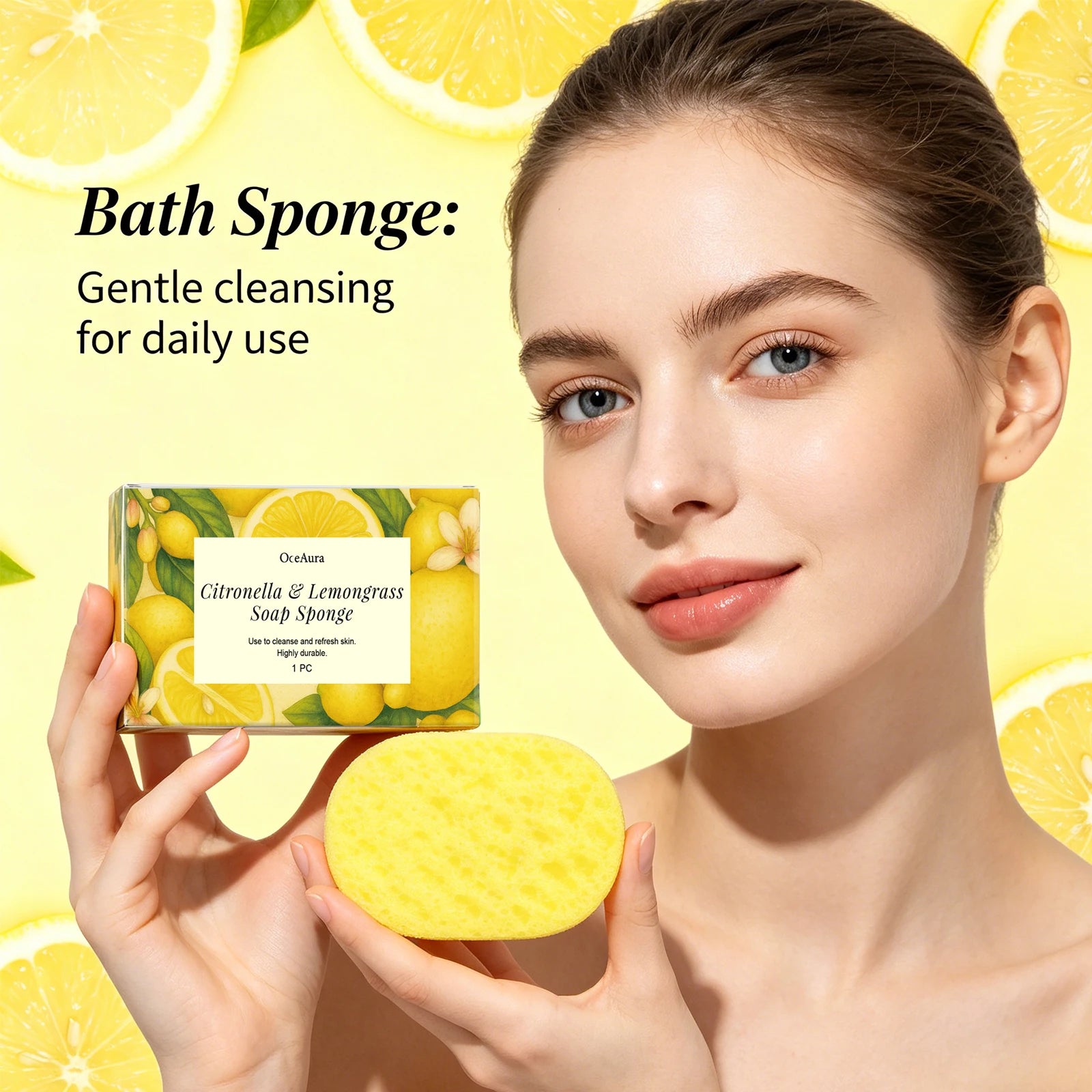 Exfoliating Lemon Scented Bath Sponge for Daily Body Cleansing - 5