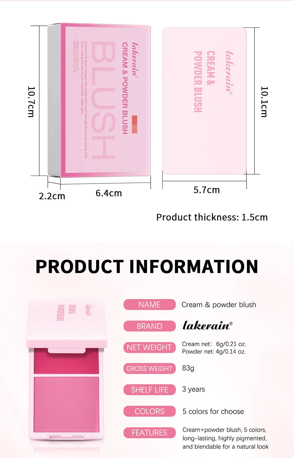 2-in-1 Cream and Powder Blush Palette for Long-Lasting Makeup - 16