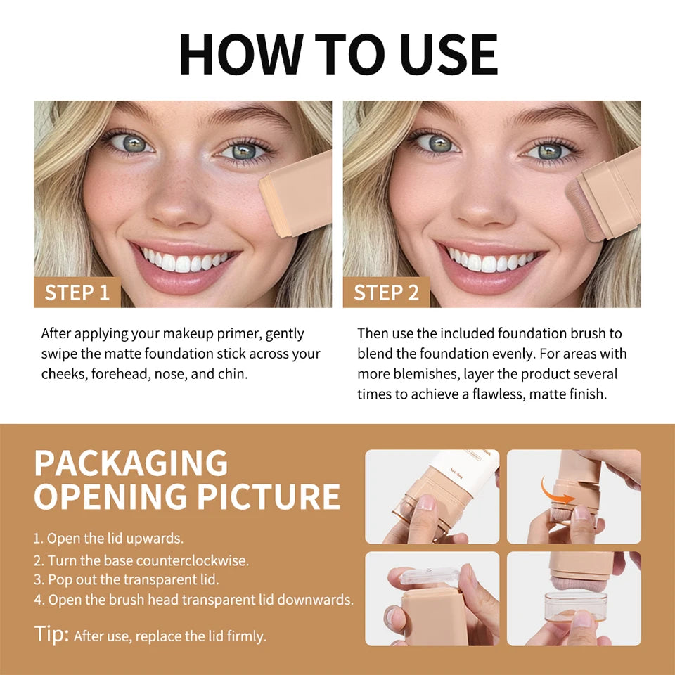 Matte Foundation Stick with Built-in Blending Brush