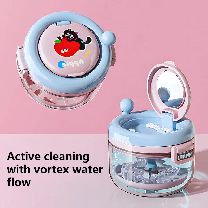 Portable Denture Cleaning Case with Rotary Brush and Storage Tray