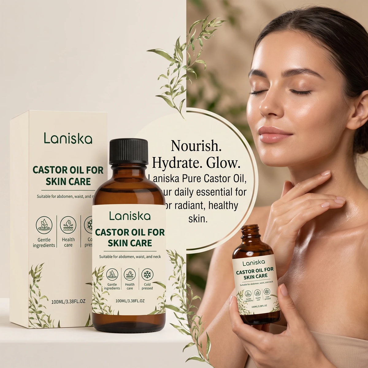 Cold Pressed Castor Oil for Body Skin Hydration and Massage