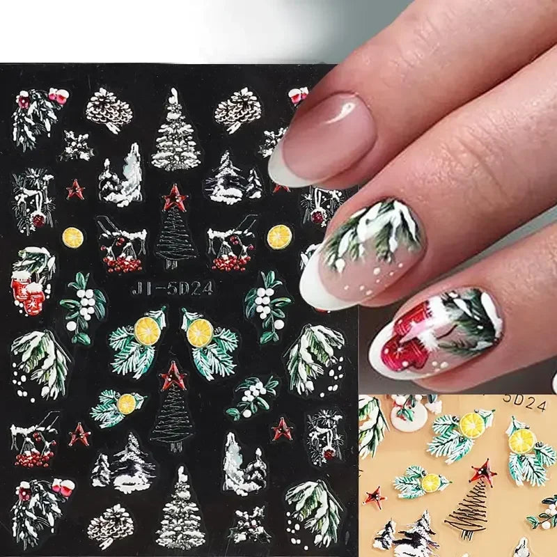 5D Embossed Christmas Nail Art Stickers - 6