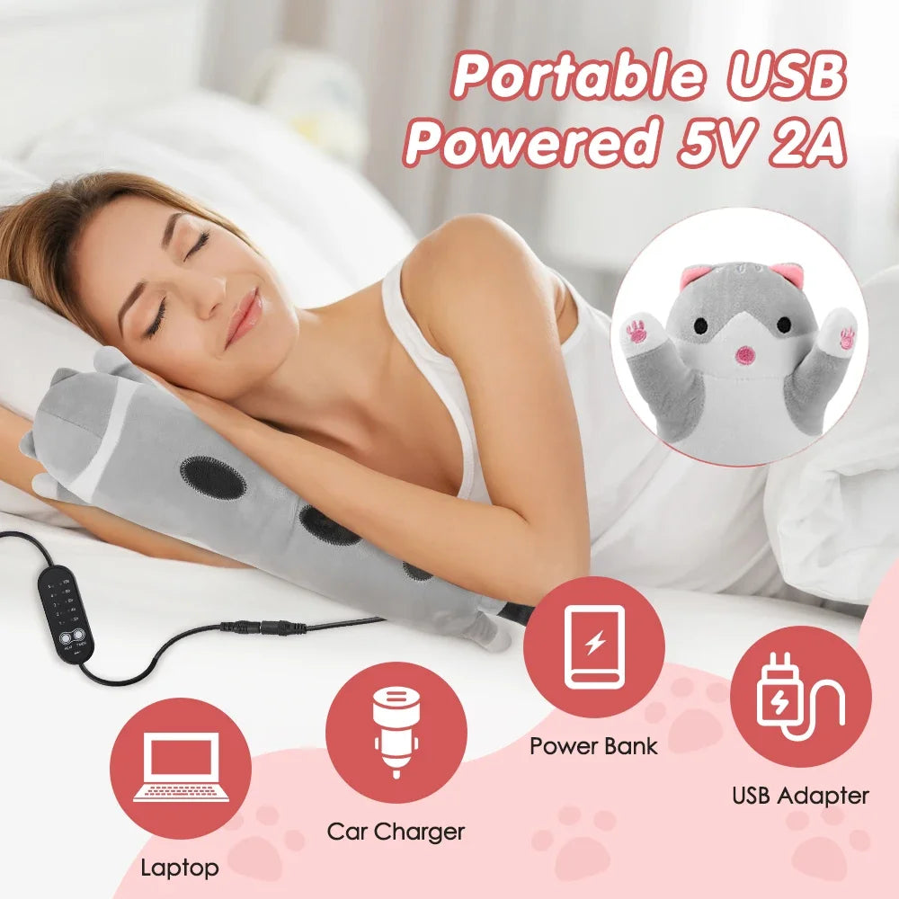USB Heated Cat Plush Pillow with Adjustable Heat and Timer - 2