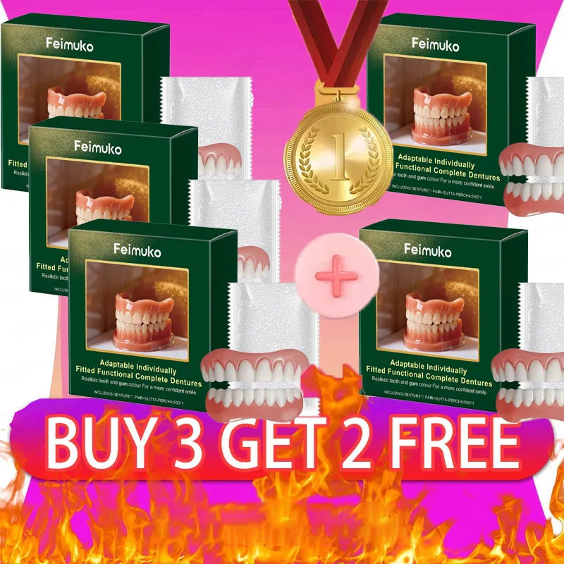 Natural Looking Cosmetic Silicone Denture Set for Upper and Lower Teeth