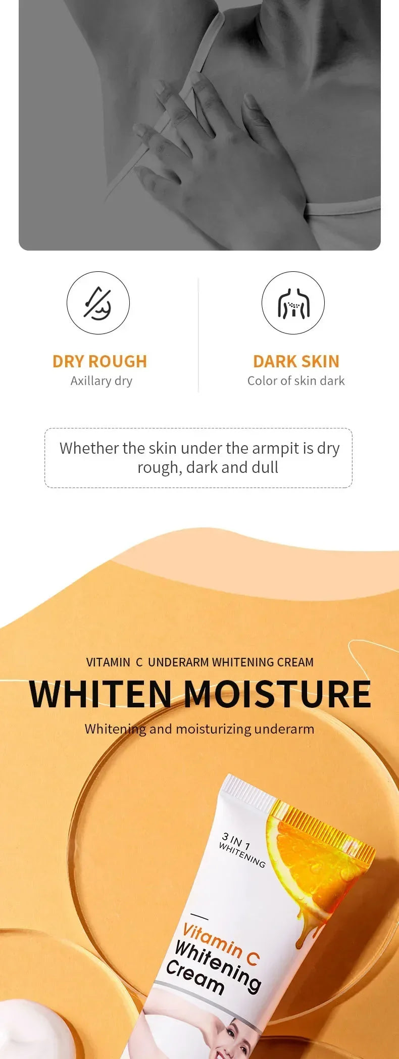 Vitamin C Skin Brightening Cream for Underarms Elbows and Knees