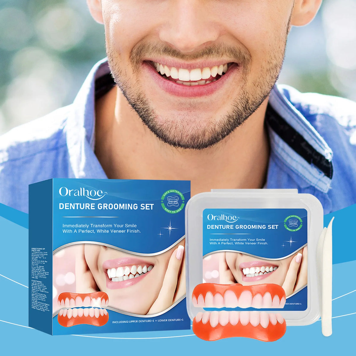 Temporary Silicone Snap-On Veneer Dentures Set