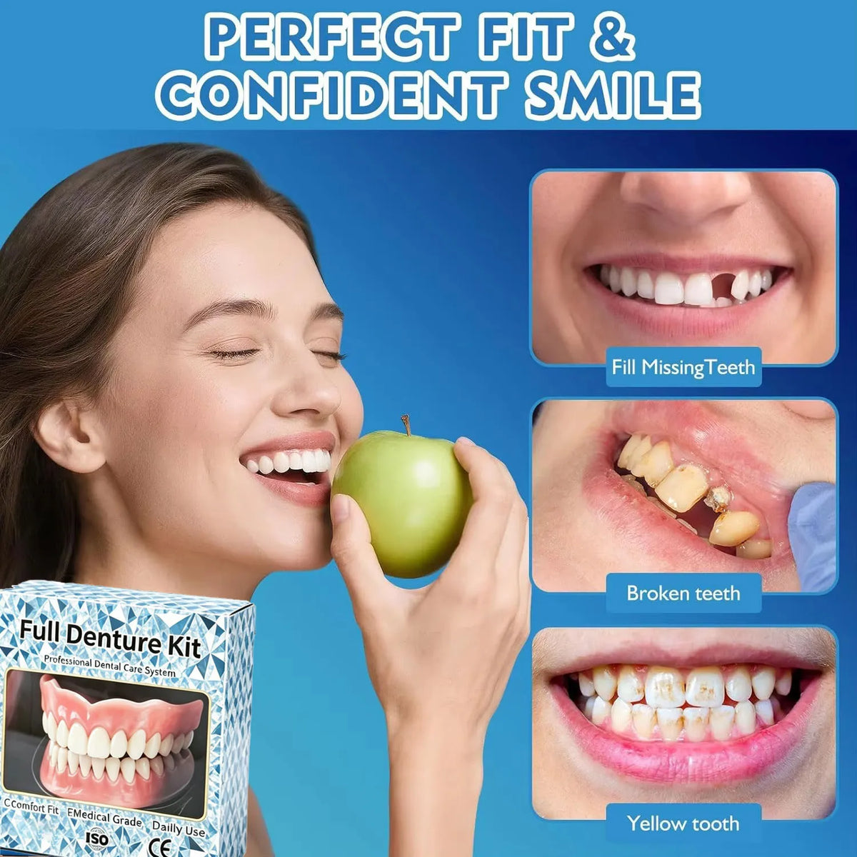 Instant Comfort Silicone Denture Set for Natural Looking Smile