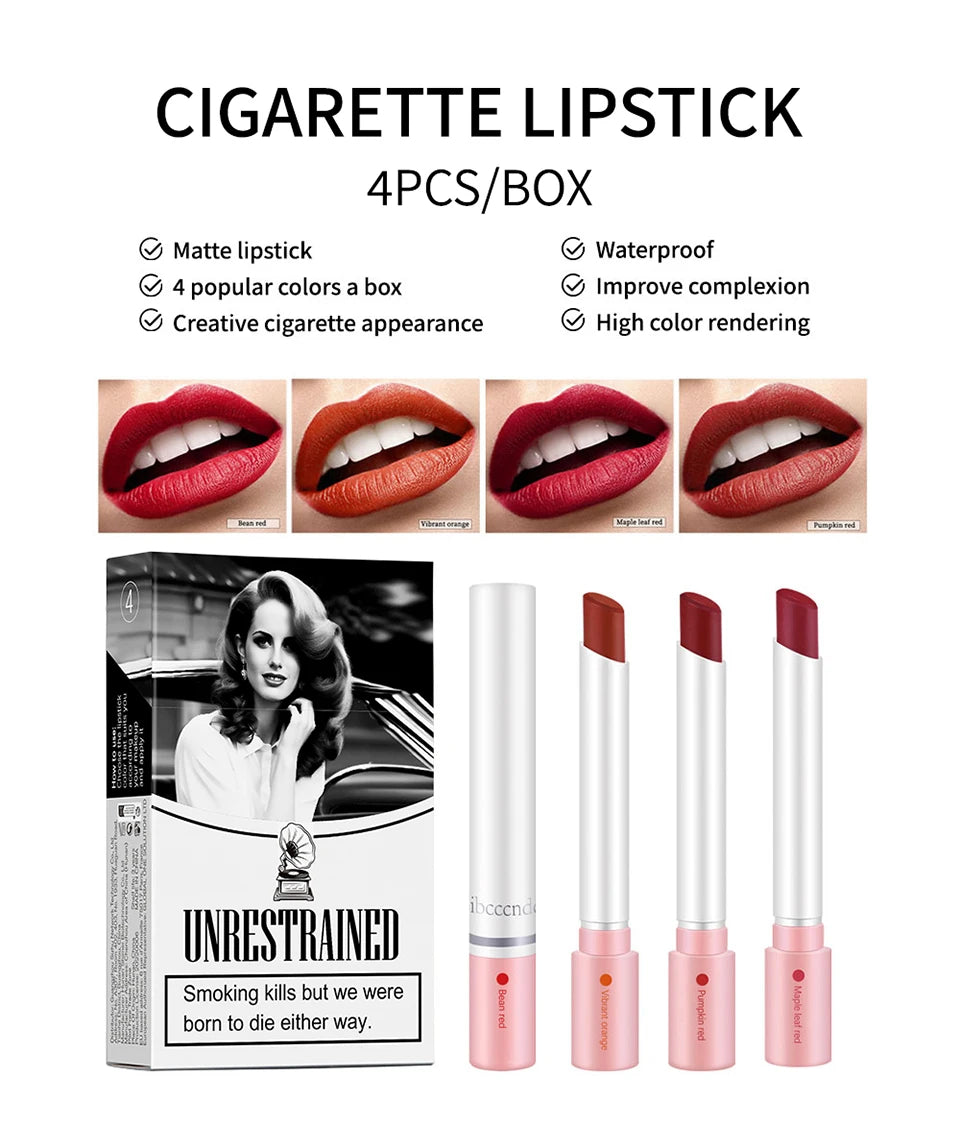 4-Piece Velvet Matte Lipstick Set Waterproof Long-Lasting - 8
