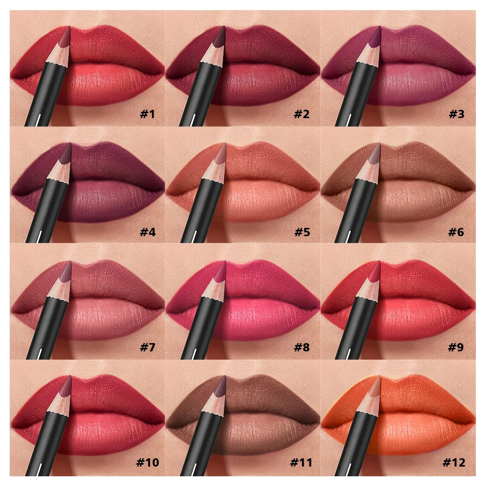 12-Color Waterproof Matte Lip Liner Pencil Set