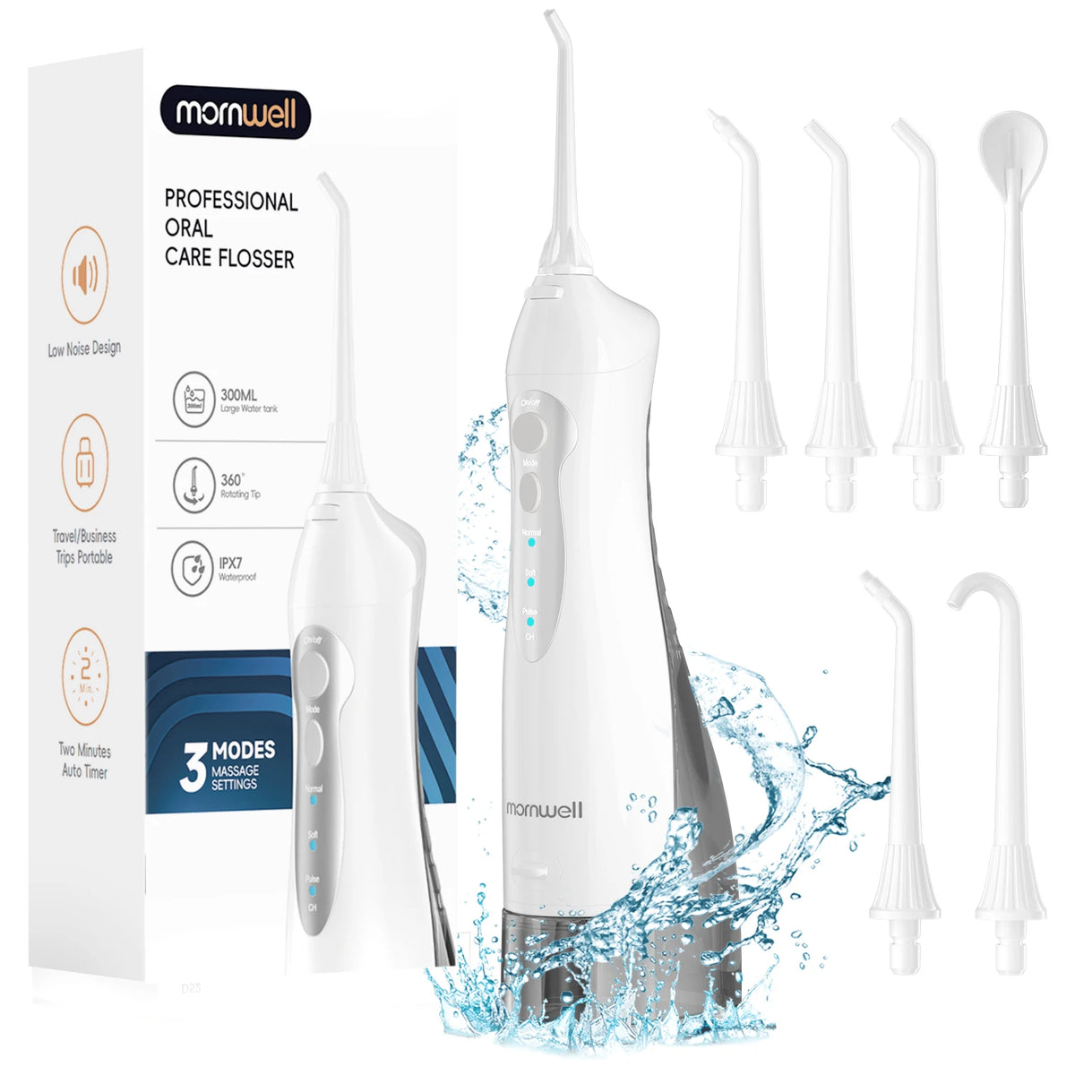 Portable Cordless Water Flosser with 6 Jet Tips and 3 Modes