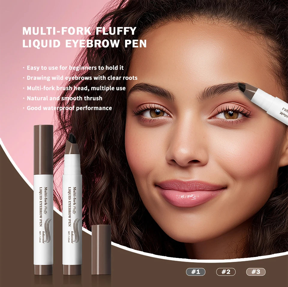 Waterproof Multi-Fork Liquid Eyebrow Pen for Natural Brows