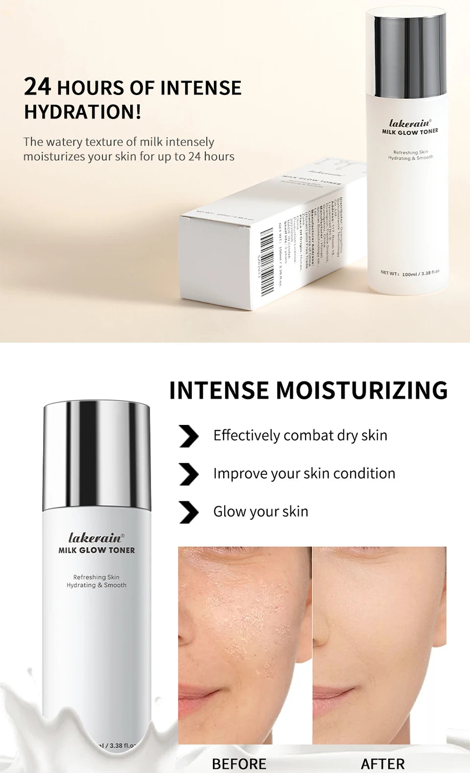 Brightening Milk Glow Face Toner for Hydrated Skin