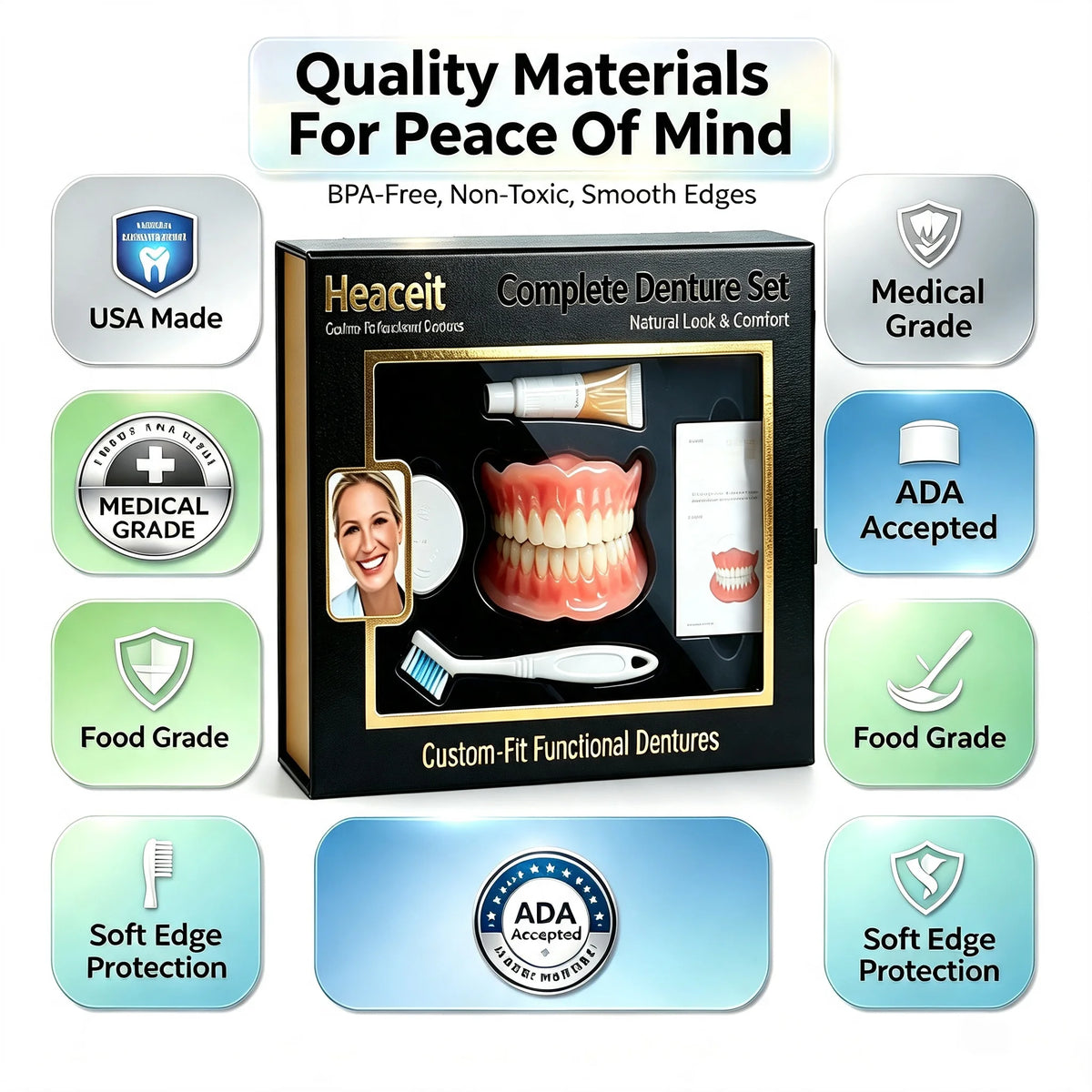 Natural-Looking Silicone Full Denture Set for Daily Comfort