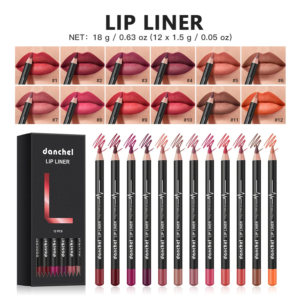 12-Color Waterproof Matte Lip Liner Pencil Set - 1