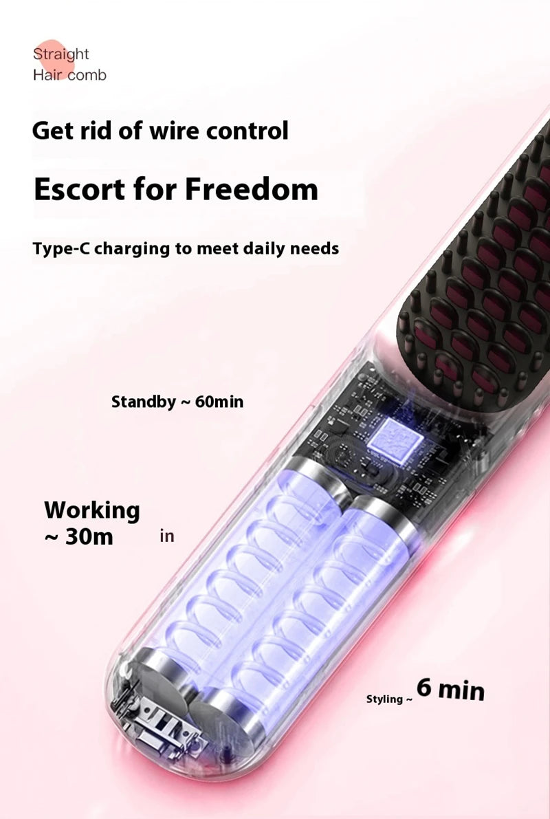 Fast-Heating Ionic Hair Straightening Brush for Frizz-Free Styling - 21