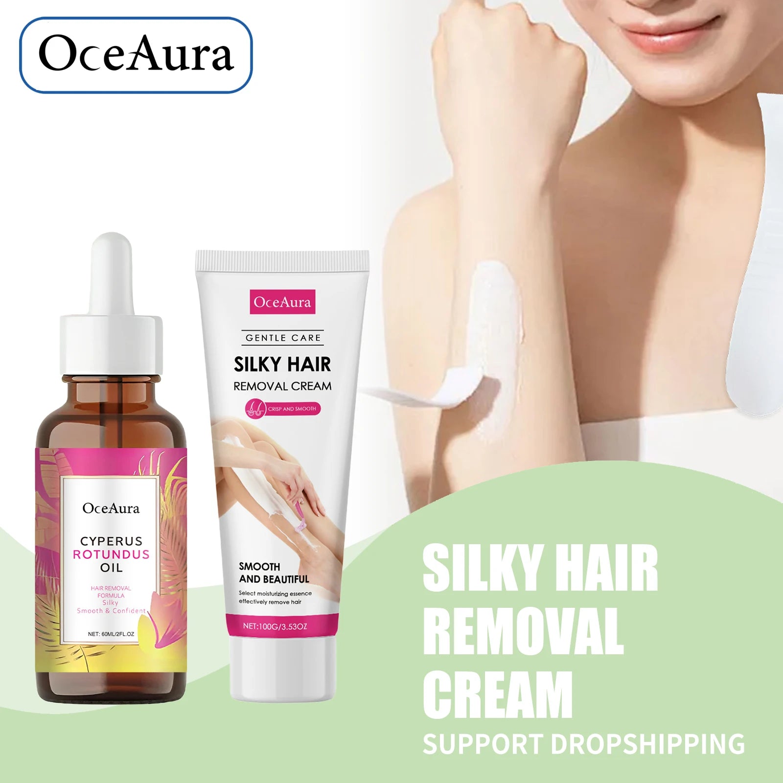 Painless Body Hair Removal Cream and Nourishing Aftercare Oil - 1
