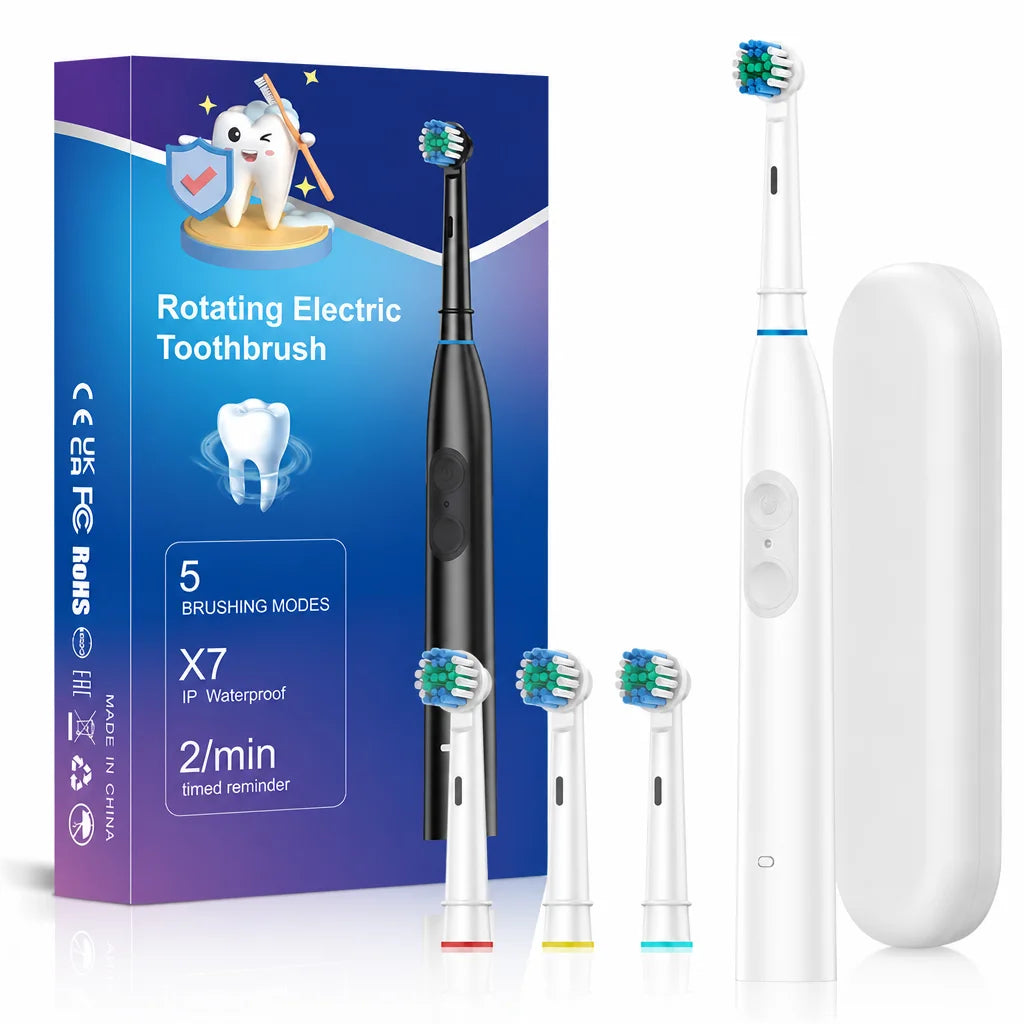 Rechargeable Rotating Electric Toothbrush with 4 Replacement Heads - 18