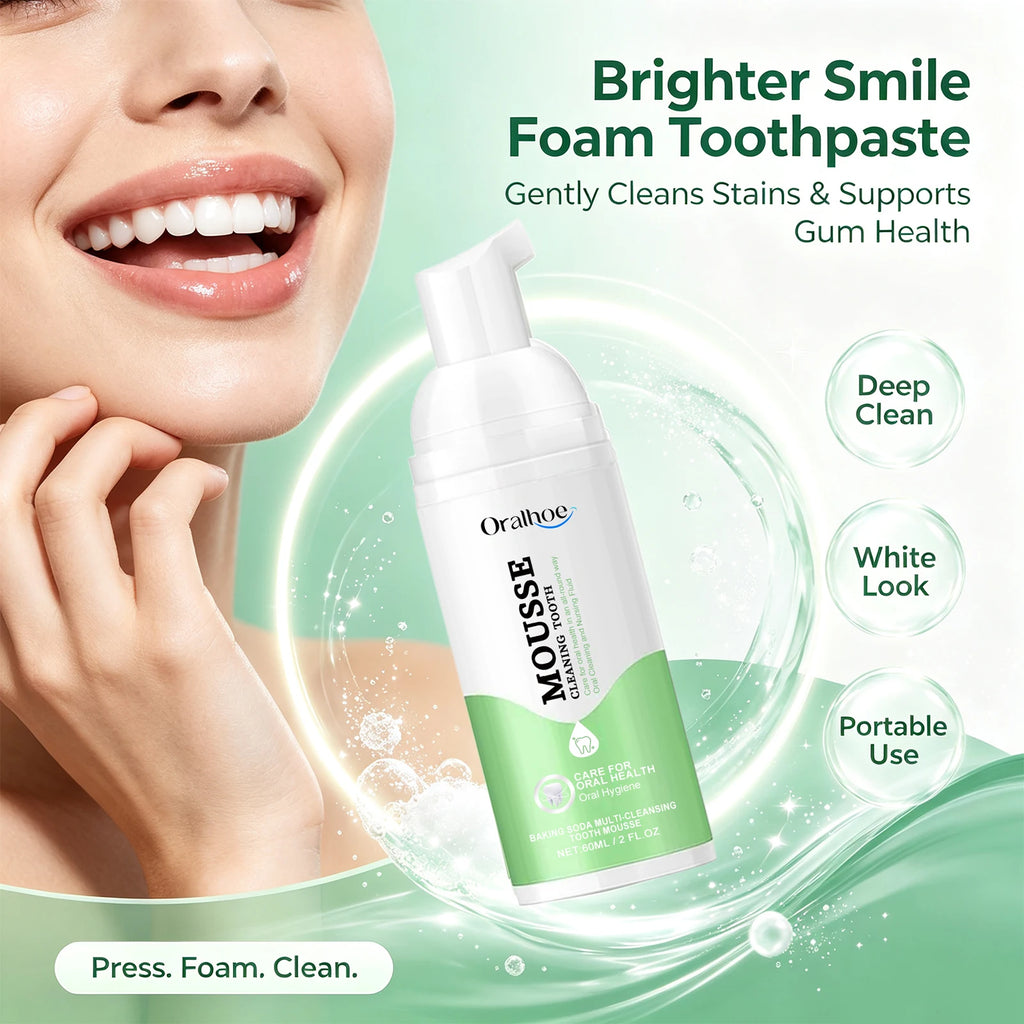 Whitening Foaming Toothpaste for Stain Removal and Deep Cleaning