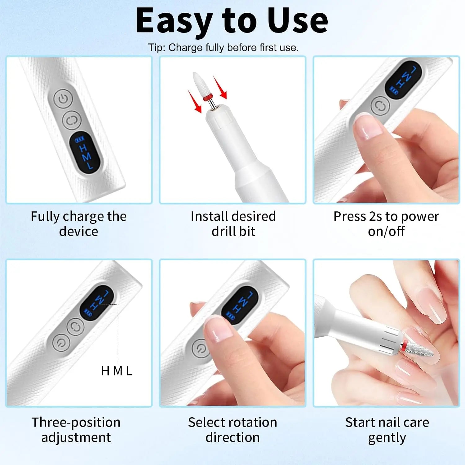 5-in-1 Cordless Electric Nail Drill Set for Home Manicures - 5