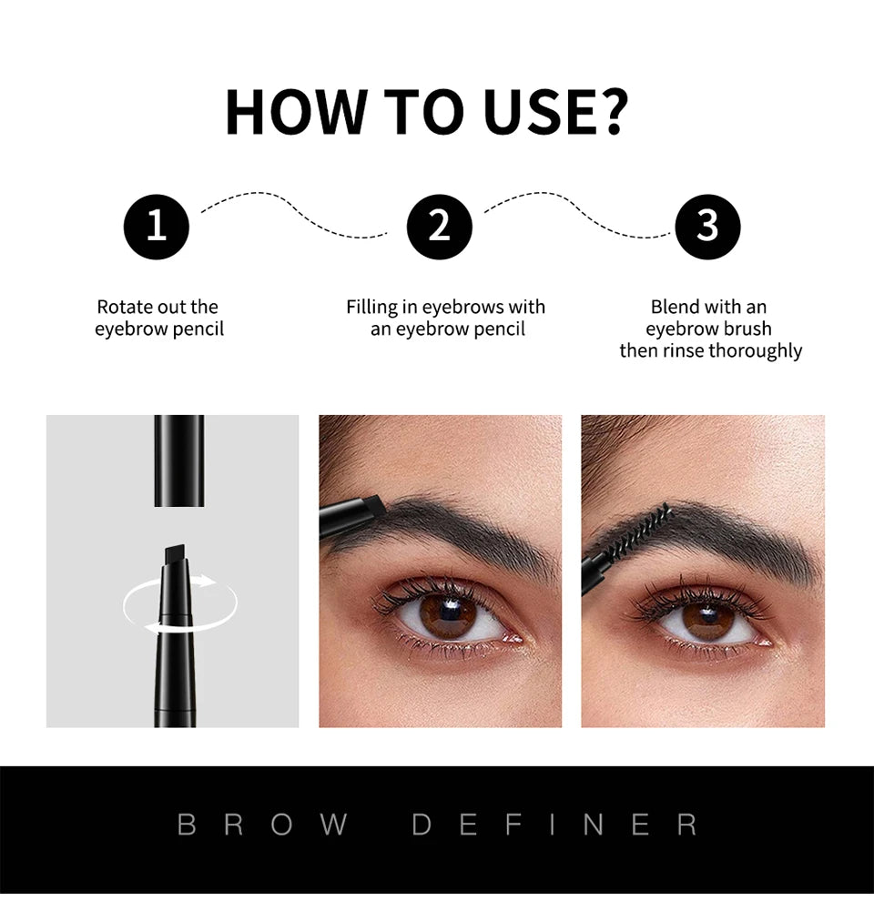 Waterproof Triangular Tip Eyebrow Pencil with Grooming Brush