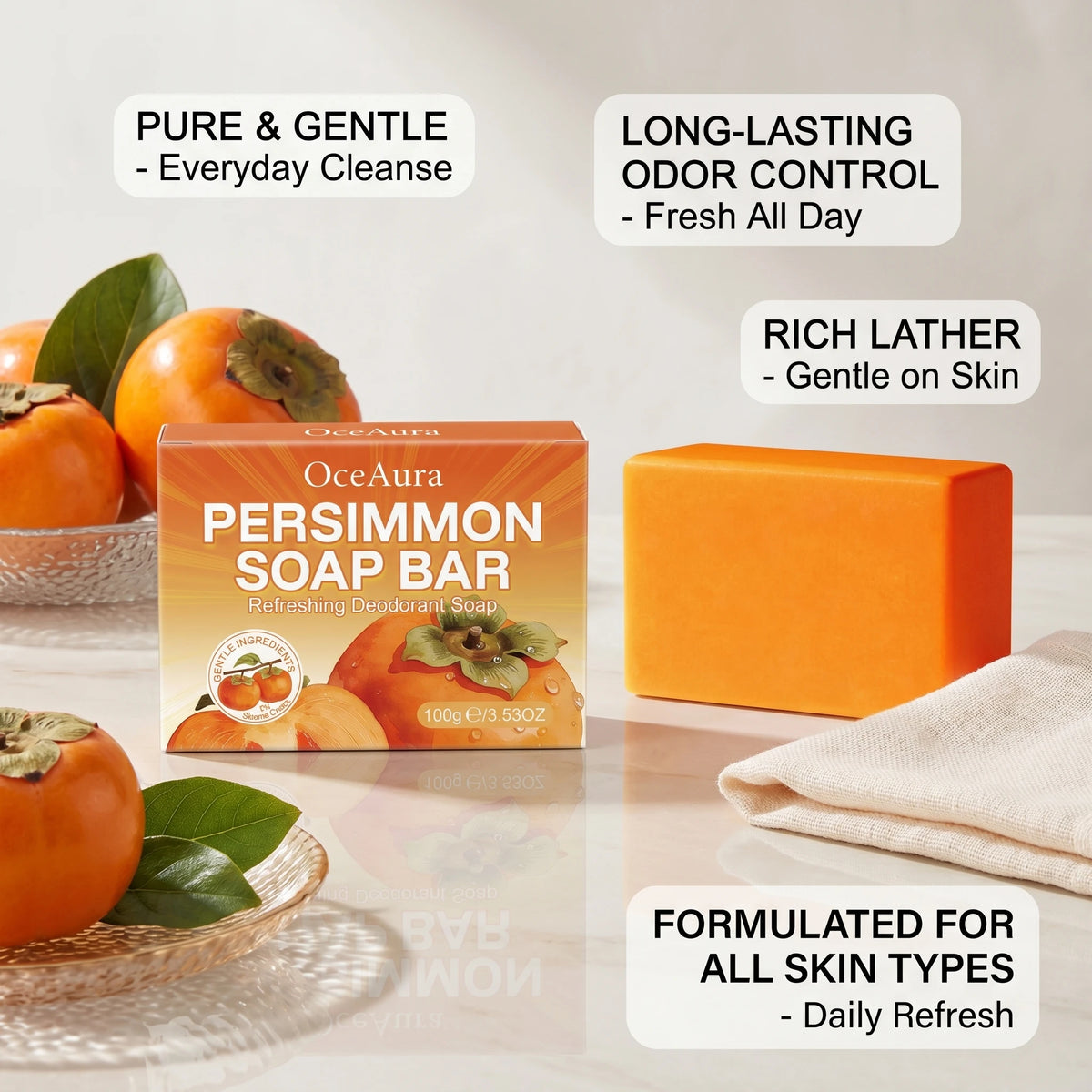 Natural Persimmon Extract Deodorizing Body Soap Bar