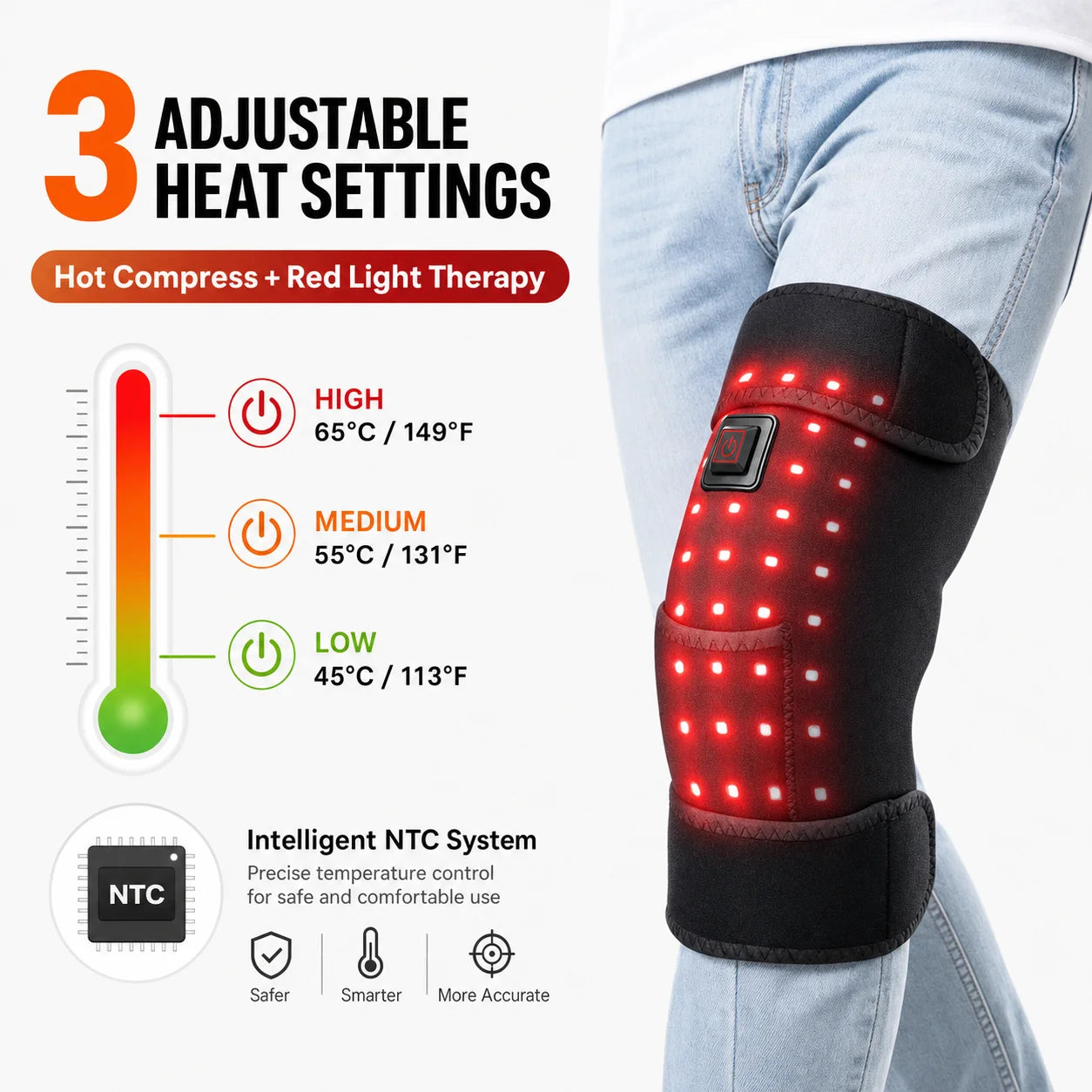 Red Light Therapy Heated Knee Brace with 3 Heat Settings - 3
