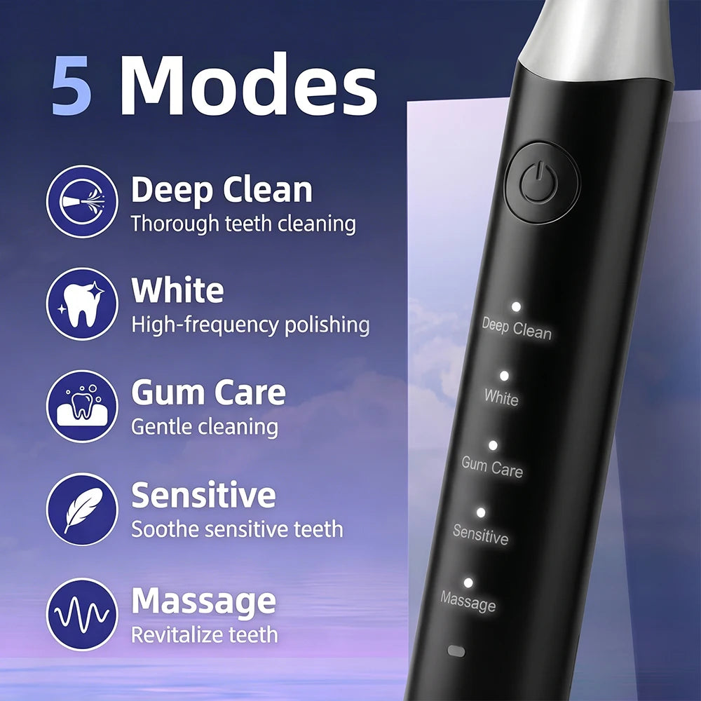 Rechargeable Sonic Electric Toothbrush with 5 Modes and Timer